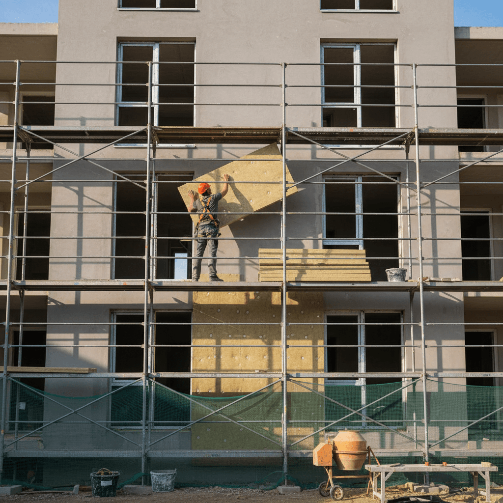 Pose d'isolation thermique extérieure sur une façade parisienne